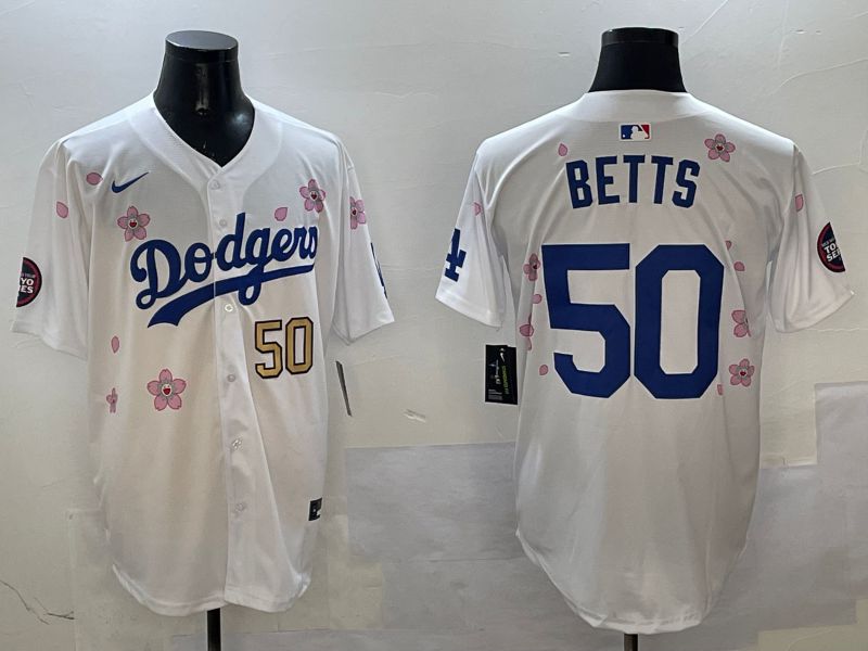 Men Los Angeles Dodgers 50 Betts White Sakura Edition 2025 Nike MLB Jersey style 5